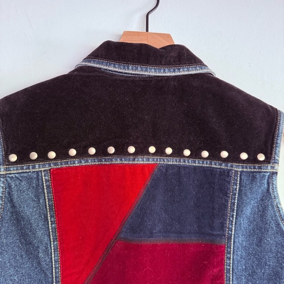 Vintage 70s Carole Little Street Wear Denim Vest Patchwork Western Boho Hippie M - Picture 6 of 8